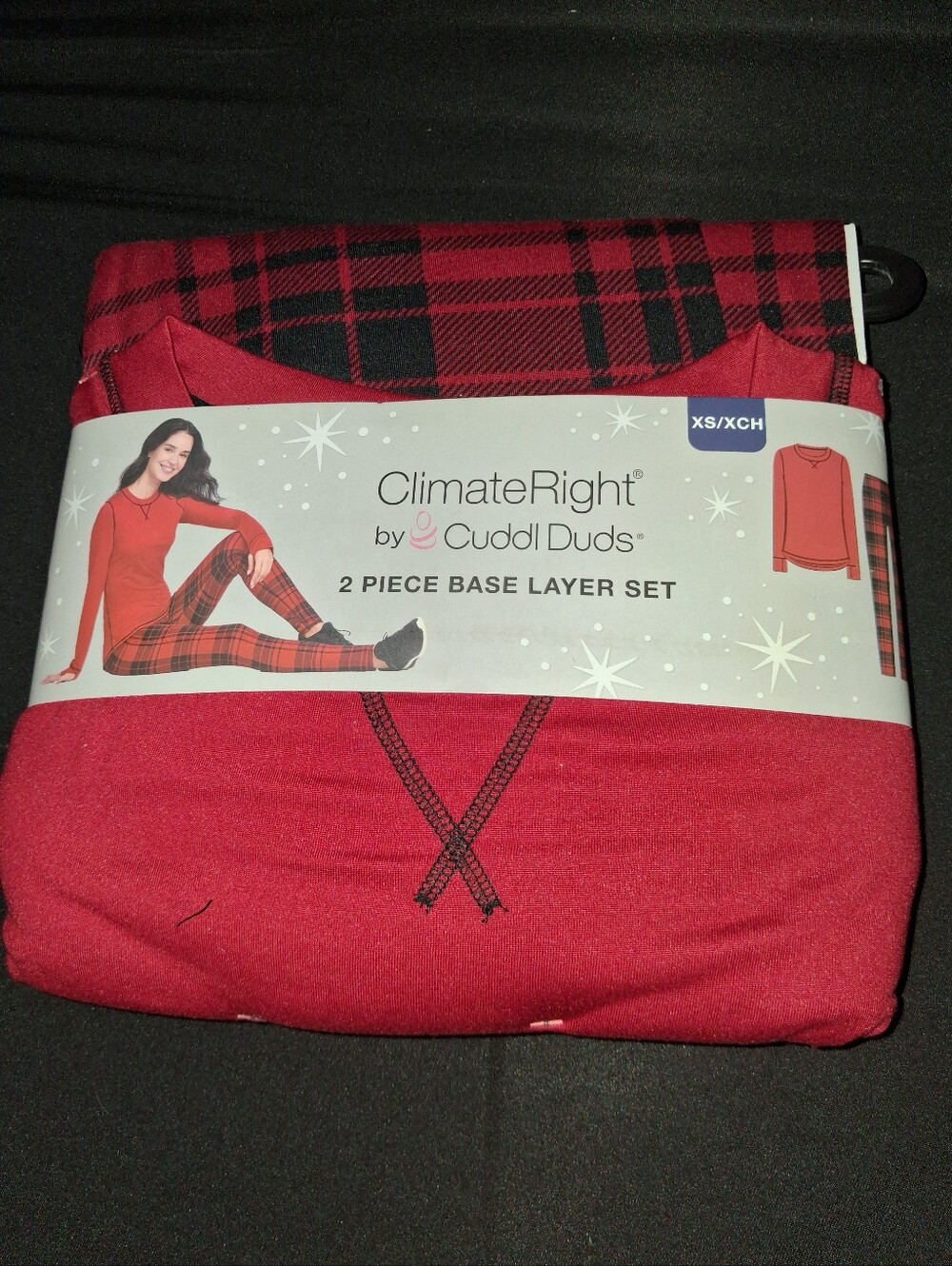ClimateRight By Cuddl Duds Women's Two Piece Base Layer Set - Red Plaid